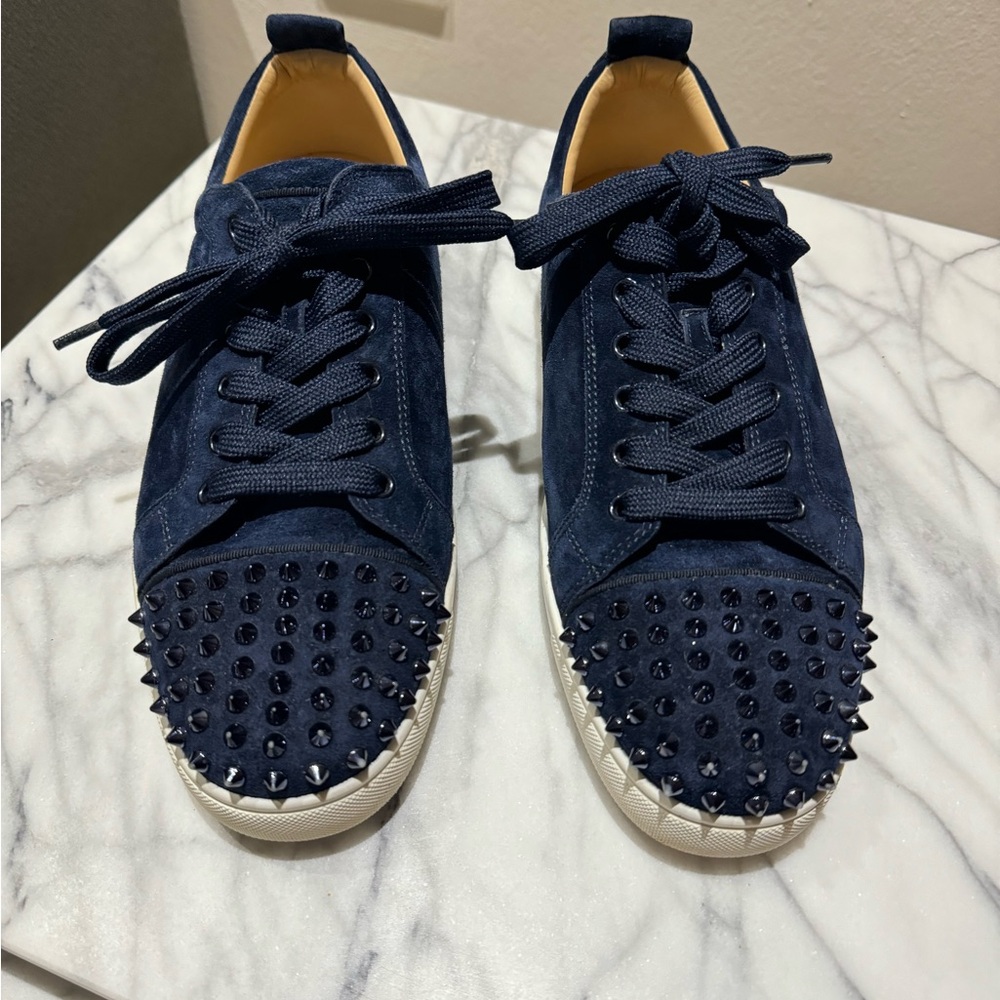 Christian Louboutin Navy Blue Suede Louis
Spike Low Top Sneakers Size 45